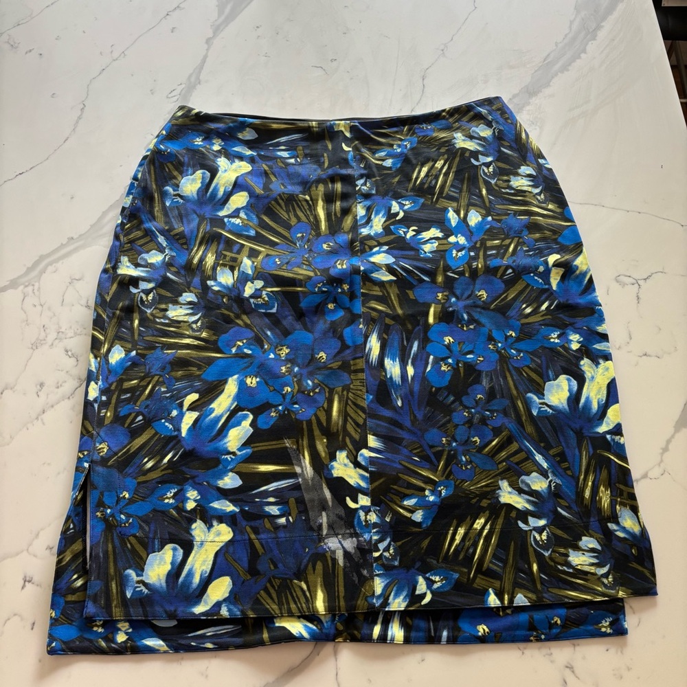 Floral Pencil Skirt in Blue and Yellow